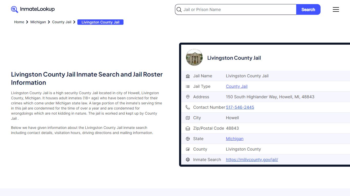 Livingston County Jail Inmate Search and Jail Roster Information
